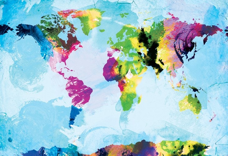 One Colourful World (blue version) - 18x24 Canvas Print