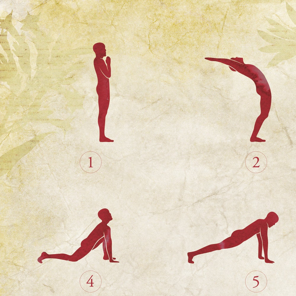 Sun Salutation / 12 basic Yoga postures - 18x24 Canvas Print
