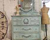 Painted Cottage Chic Shabby Aqua Romantic Dresser CH15