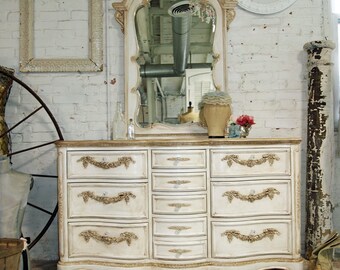 Painted Cottage Aqua Chic Ten Drawer Dresser W / Mirror DR14