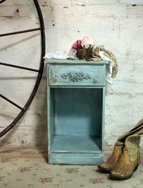 Painted Cottage Chic Shabby White Romantic Night Table NT415