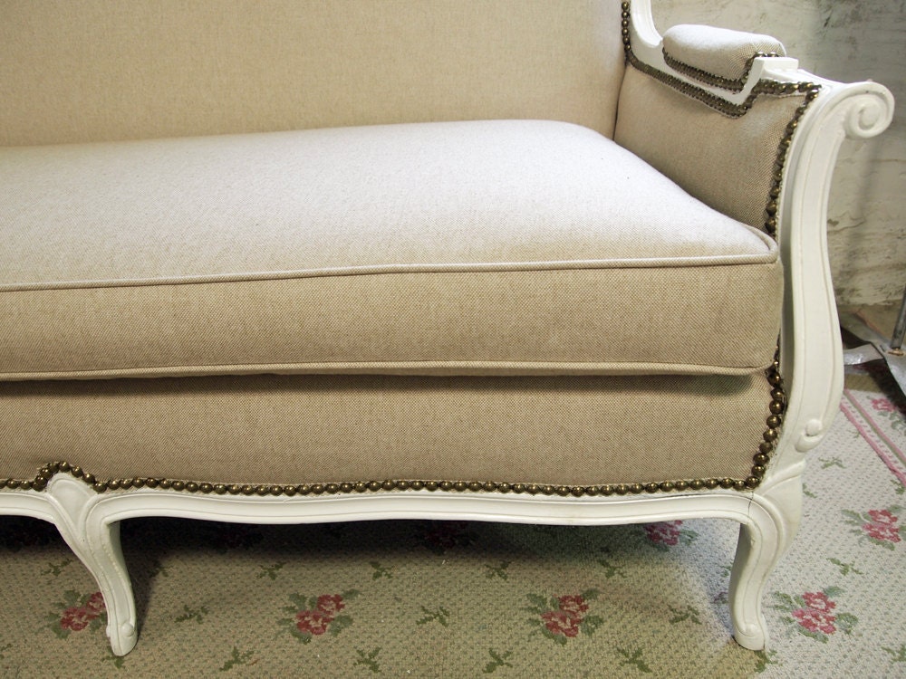 RESERVE DEVON Vintage Painted Cottage Chic Shabby White French Provincial Upholstered Louis Sofa UP105