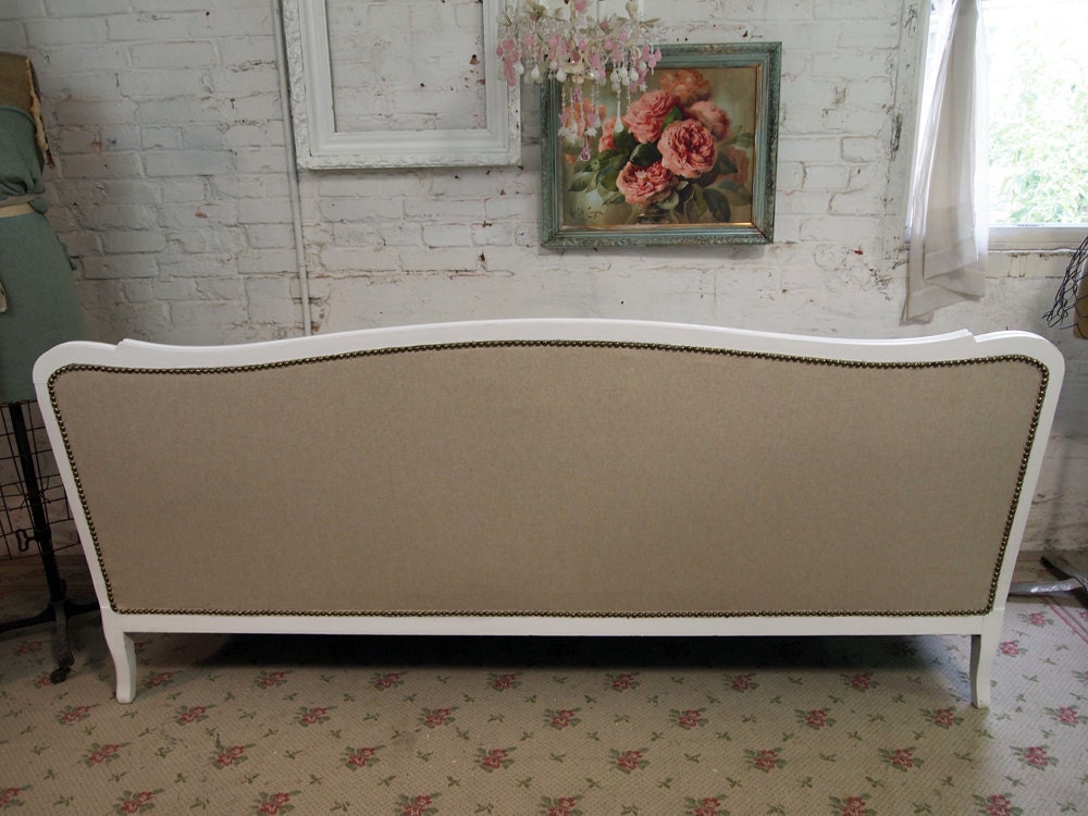 RESERVE DEVON Vintage Painted Cottage Chic Shabby White French Provincial Upholstered Louis Sofa UP105