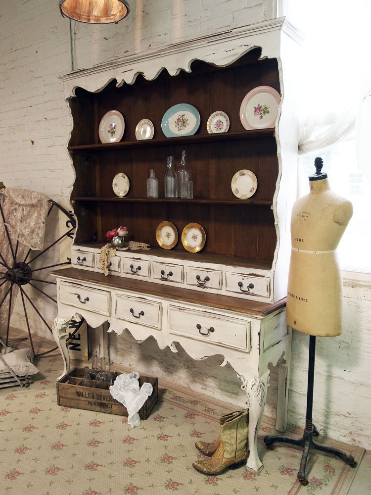 Painted Cottage Chic Shabby French Farmhouse China Cabinet / Hutch