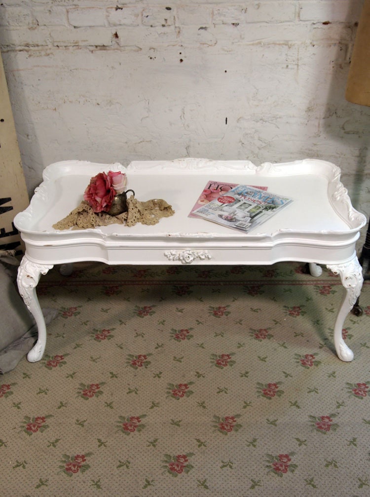 Painted Cottage Chic Shabby White Romantic French Coffee Table CFT235
