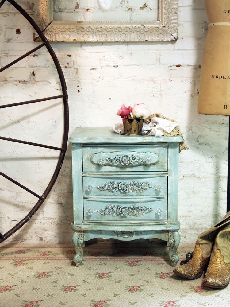 Painted Cottage Chic Shabby White Romantic Night Table NT412