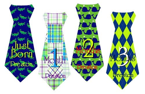 Tie Monthly Onesie Stickers (Preppy Boy Tie)-Includes Newborn and Extra-Large 12 Month Stickers - Baby Month Stickers