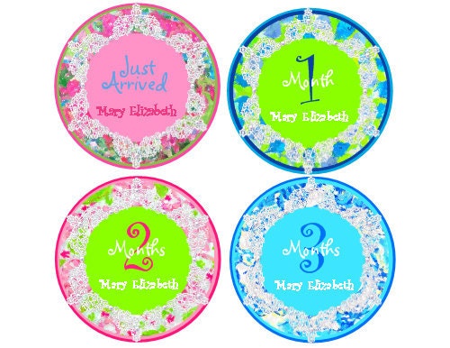 Personalized Monthly Onesie Stickers (Preppy Girls 2)-Includes Newborn, Large 12 Month, and Bonus Stickers-Baby Month Stickers