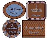 Boy Monthly Onesie Stickers (Manly Man)- Personalized -Includes Newborn, Large 12 Month, and Bonus Stickers - Baby Month Stickers