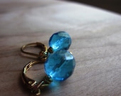 Revived Vintage Sea Blue Glass Earrings, with Gold Leverbacks