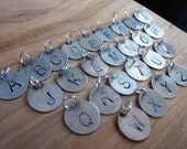 Personalized Silver Letter Charm , Stamped Custom Initials Disc 12mm