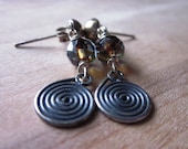 Sterling Tribal Swirl Earrings, Fire Polished Blue Violet Glass, Sterling Silver Post
