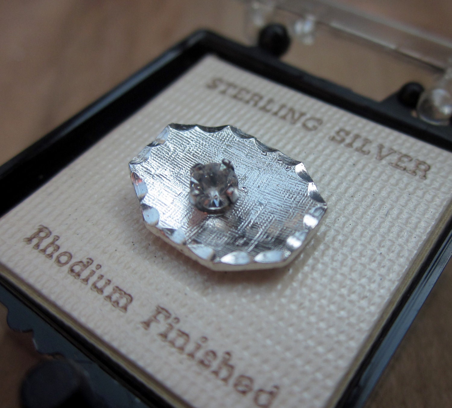 Sterling Silver Tie Tac Pin with center Rhinestone