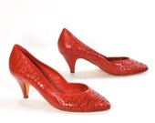 My Boho Valentine .Spectacular and delicately woven red leather heels .ethnic pinup -womens size 5 max-