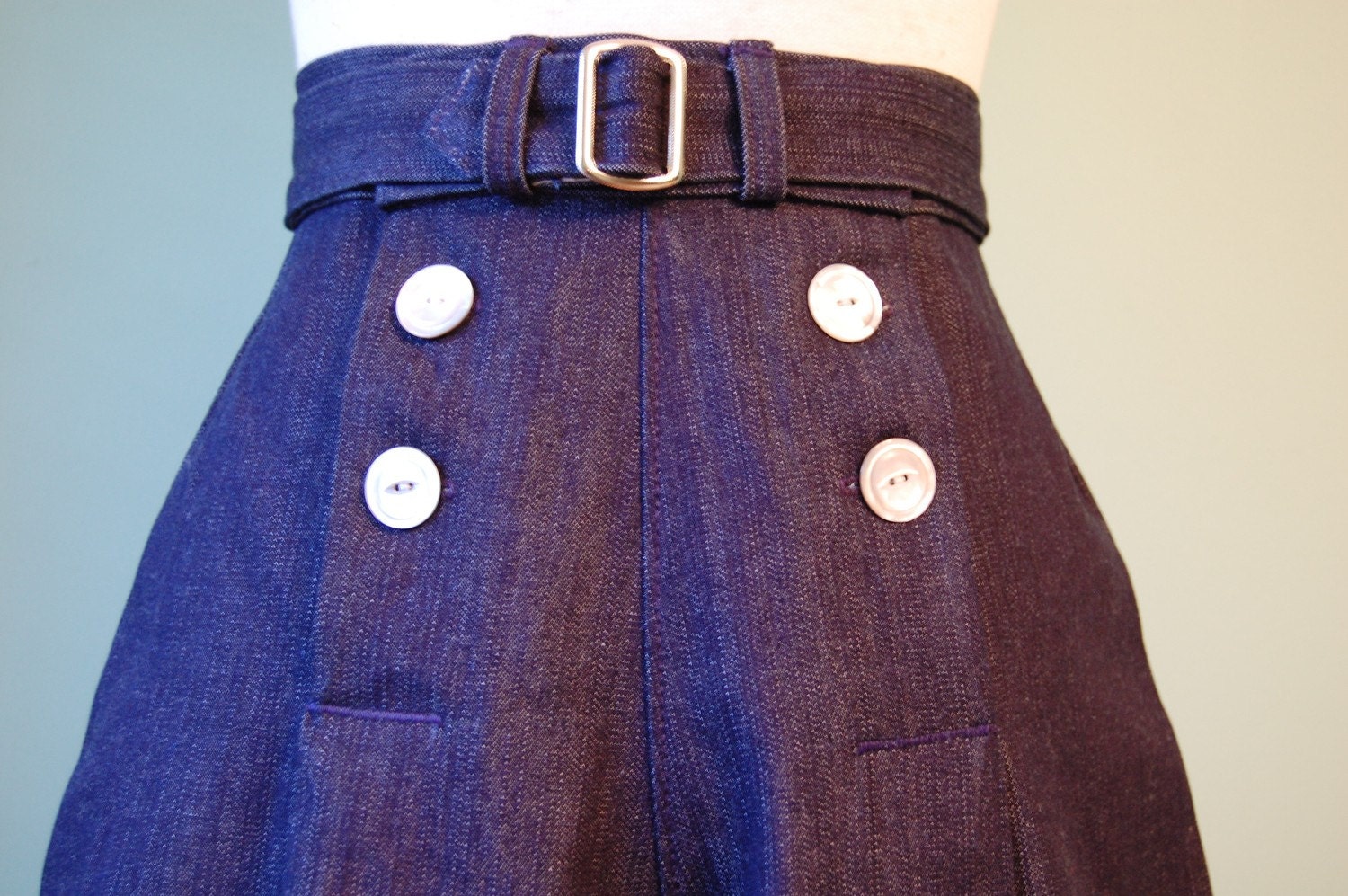 1930s 1940s  vintage style sailor denim pants   with belt   custom made