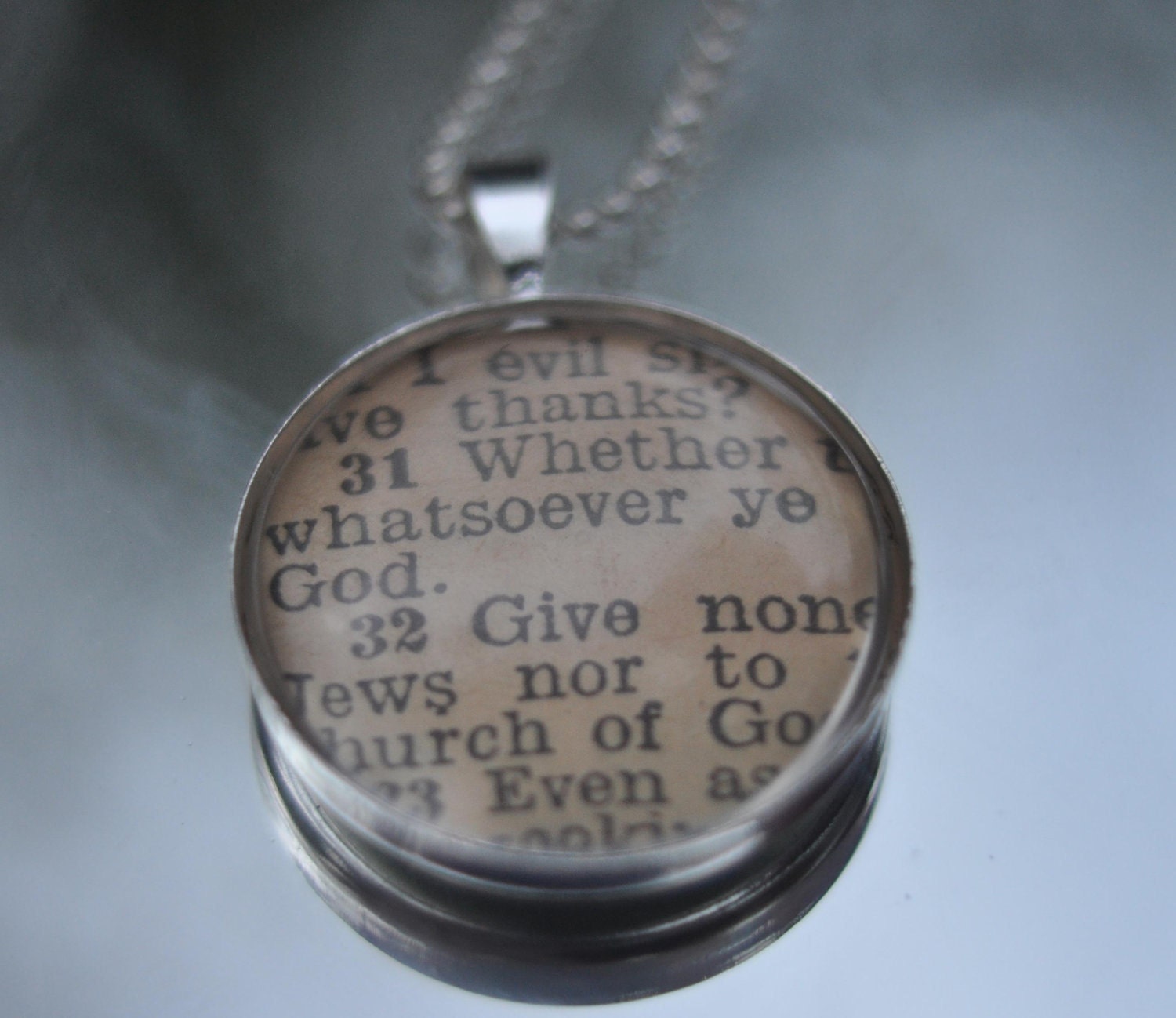 Vintage Bible Verse Pendant Necklace I Corinthians 10:31