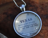 Map Pendant Necklace from Vintage Atlas TEXAS Scale of Miles
