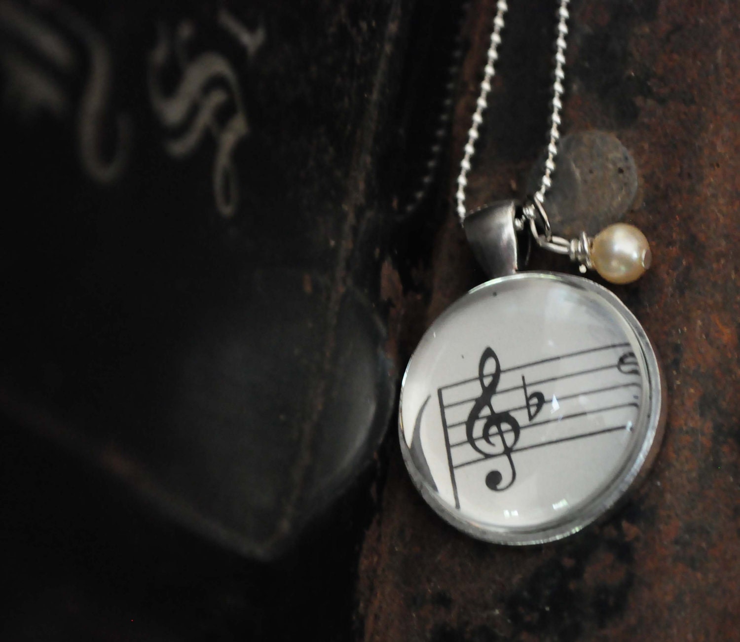 Music Note Necklace from Vintage Sheet Music Treble Clef