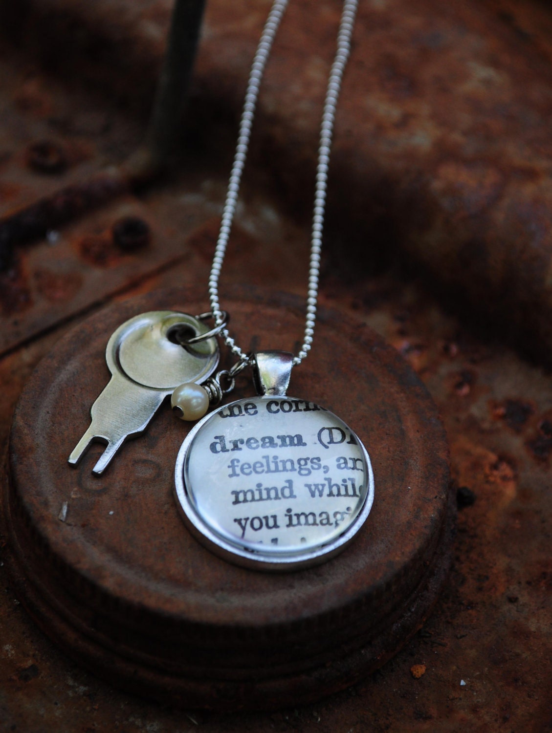 Vintage Dictionary Word Necklace Pendant  DREAM