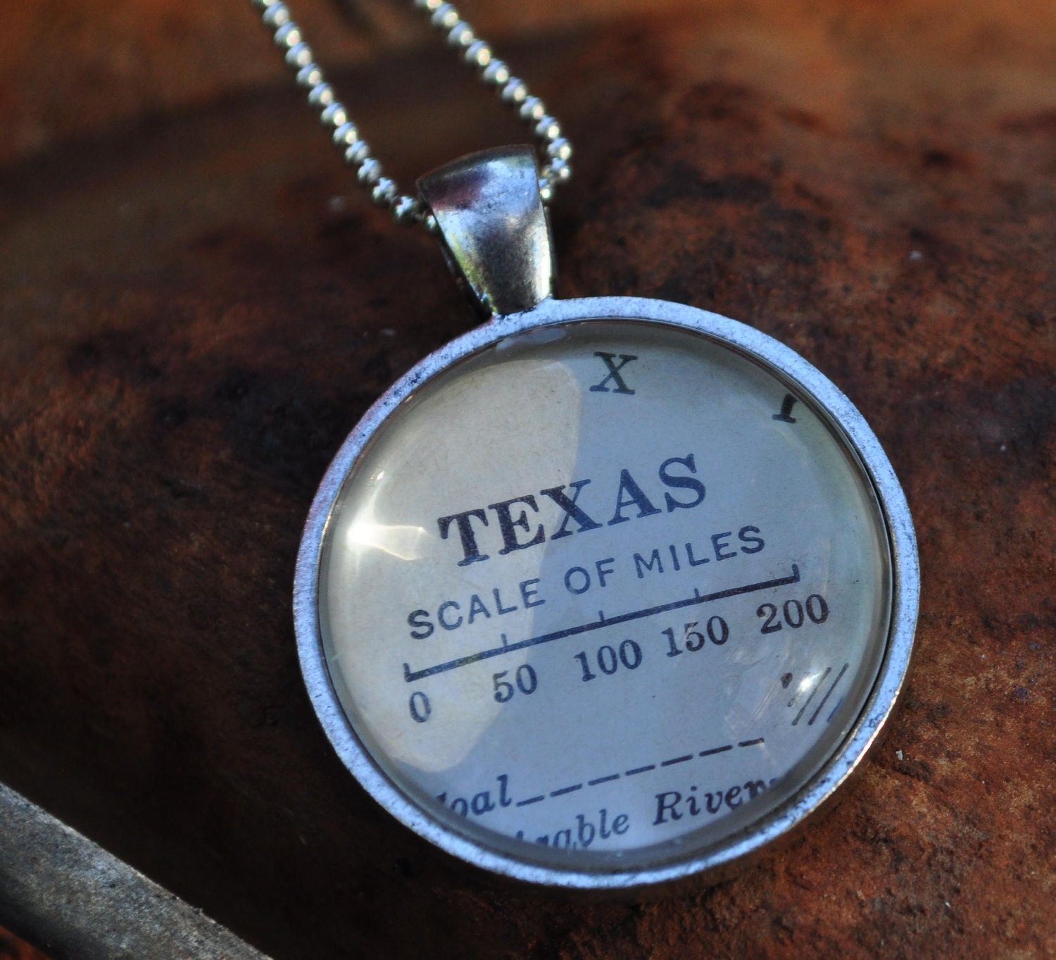 Map Pendant Necklace from Vintage Atlas TEXAS Scale of Miles