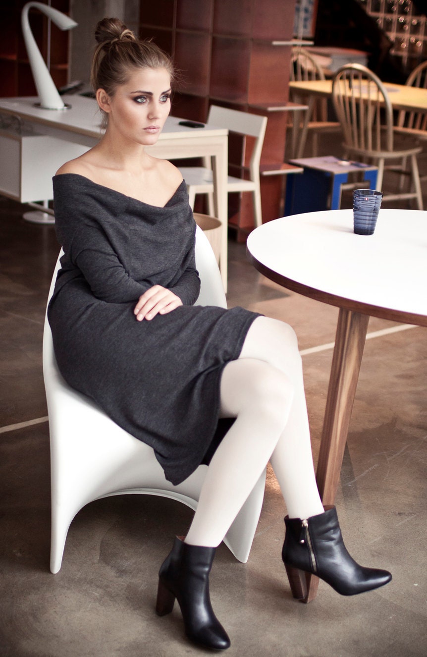Deep grey open shoulders LeMuse cotton dress