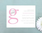 G is for Girl Baby Shower Invitations - Set of 12 Custom Baby Girl Shower Invites - Pink and Gray