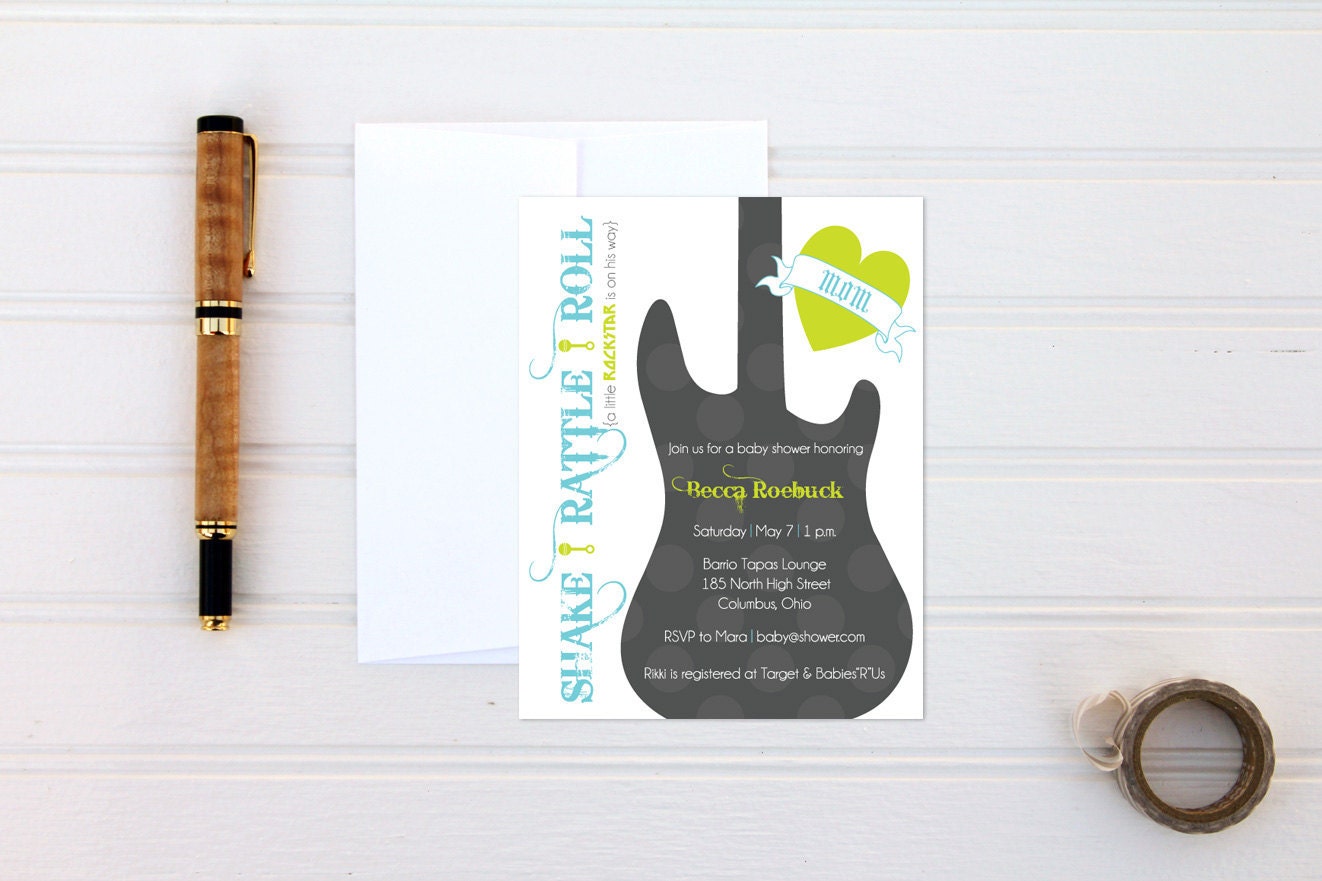 Little Rockstar Baby Shower Invitations - Set of 12 Custom Boy or Girl Invites