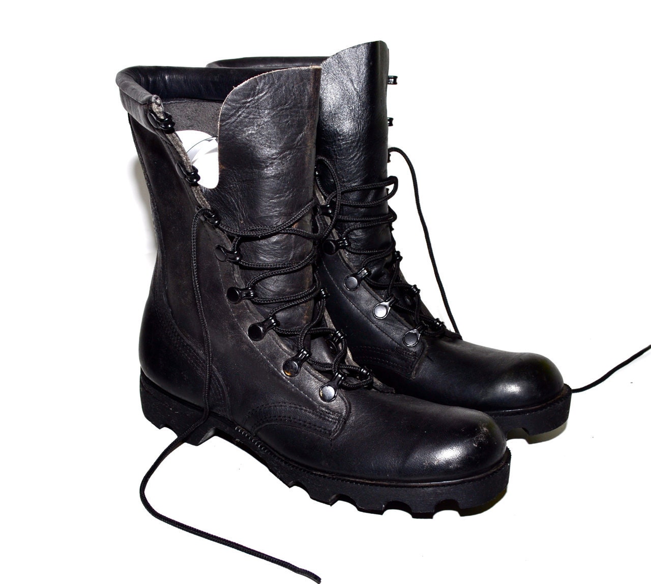 Make an Offer Black Leather MILITARY COMBAT BOOTS Perfectly Distressed Supple Ladies size 6 Like Harley Davidson and All Saints