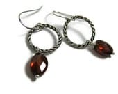 Red Garnet Earrings in Sterling Silver Dangle January Birthstone For Her Fall Valentines Day