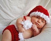 Newborn Santa Elf Stocking Hat and Diaper Cover Set