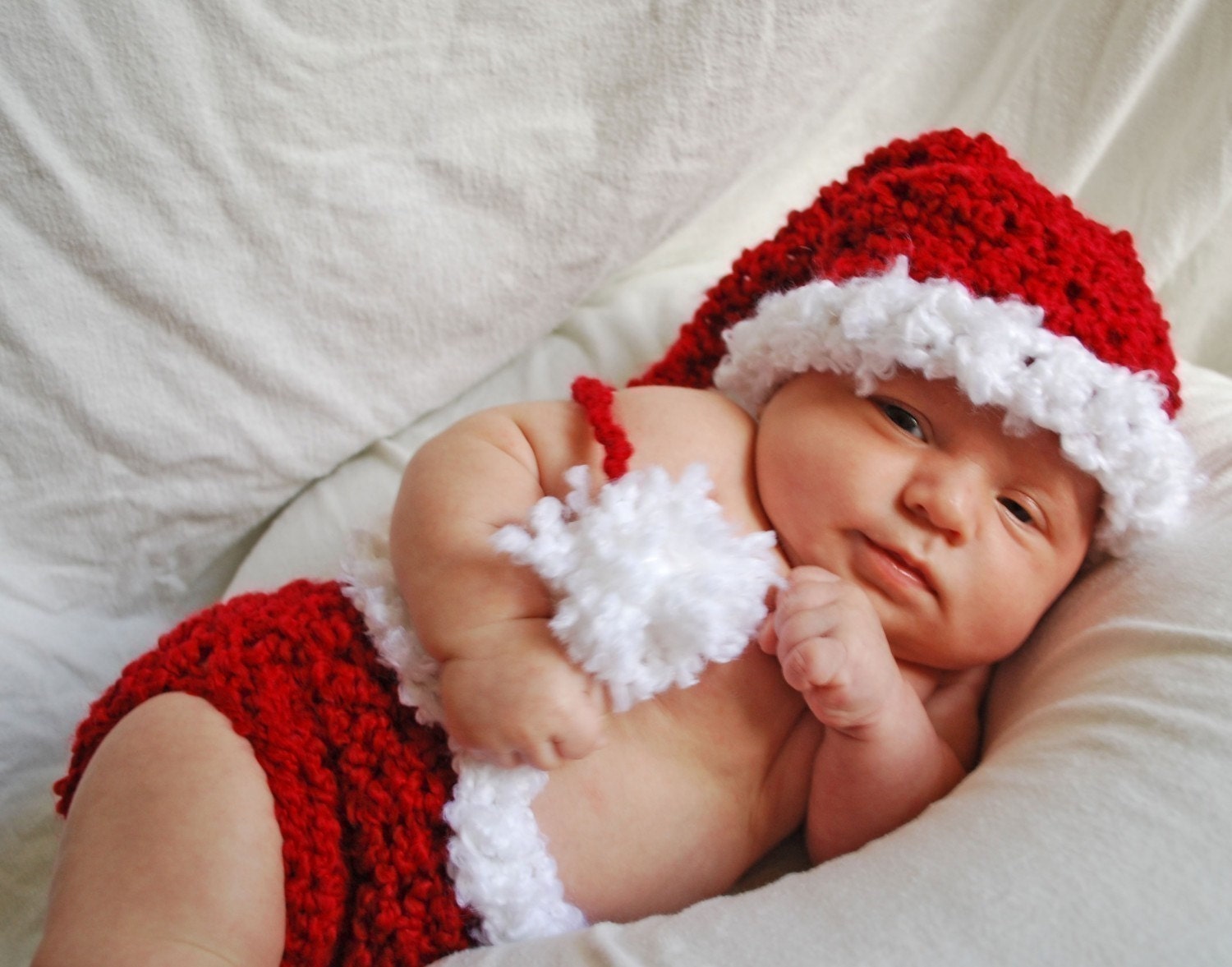 Newborn Santa Elf Stocking Hat and Diaper Cover Set