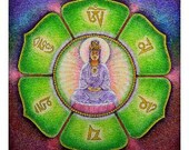 Buddha art poster Buddhist Goddess Kuan Yin spiritual Meditation Mandala OM Mani Padme Hum feng shui mantra Zen Buddhism print 17x22