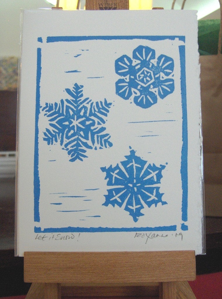 Handmade Card - Package of 3 Let it Snow Cards with White Envelopes - Large