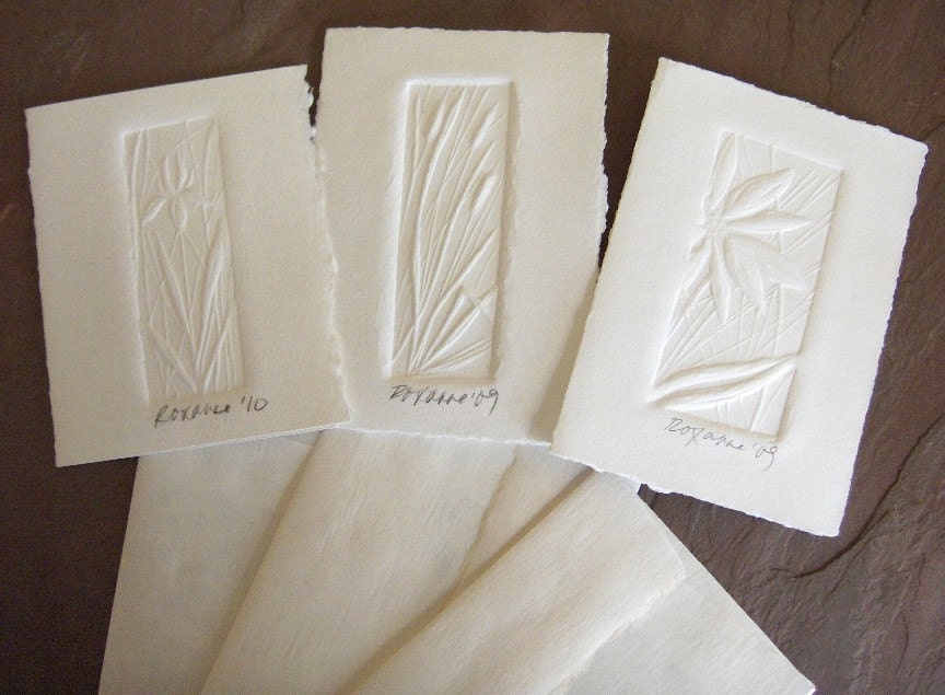 Handmade Cards - Package of 3 Embossed Mini-Cards: Daisy, Iris & Cattails With White Envelopes