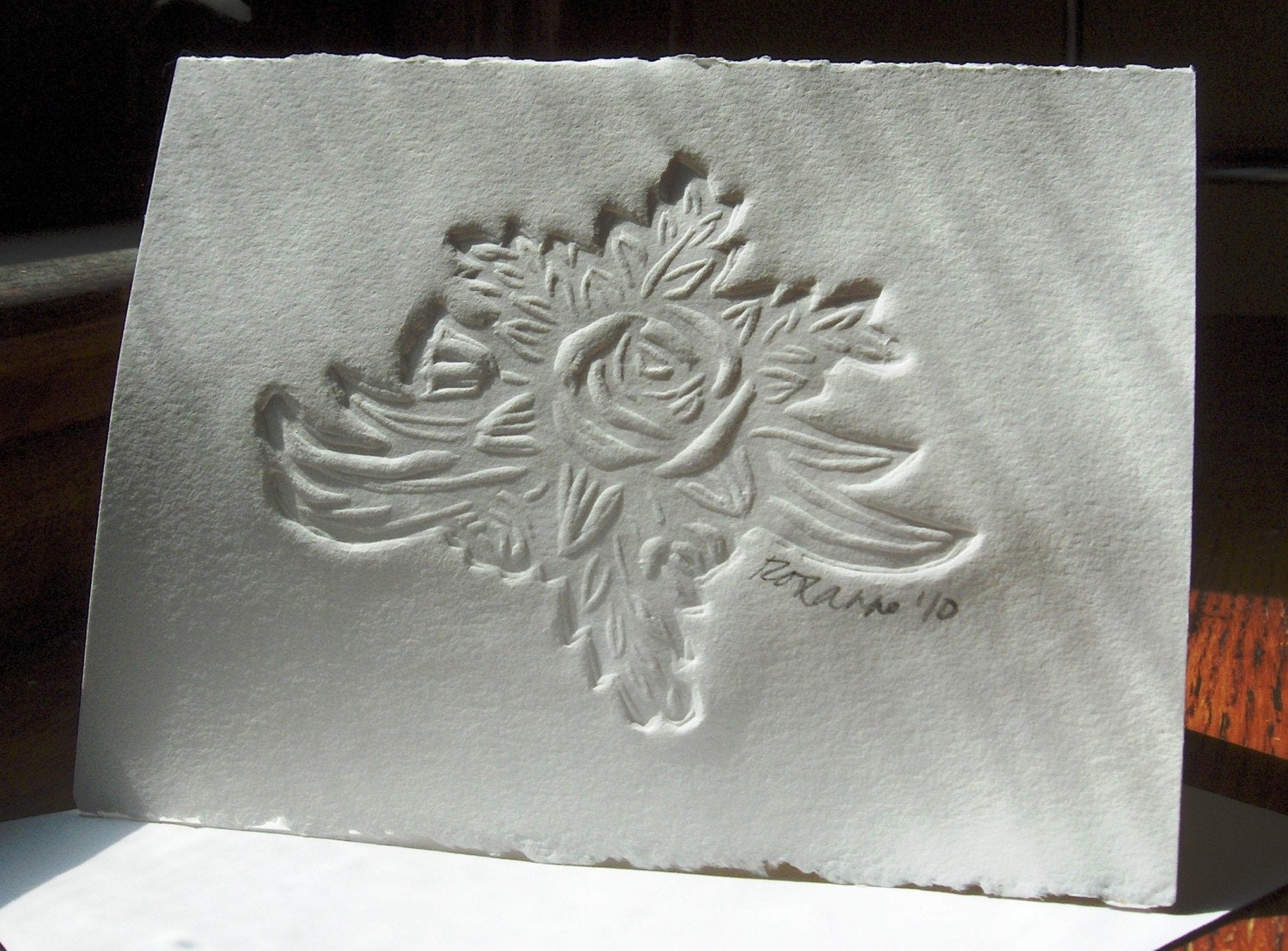 Handmade Card - Embossed Rose with Recycled Envelope - Medium