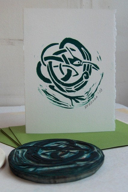 Handmade Card - Celtic Bird with Green Envelope - Small