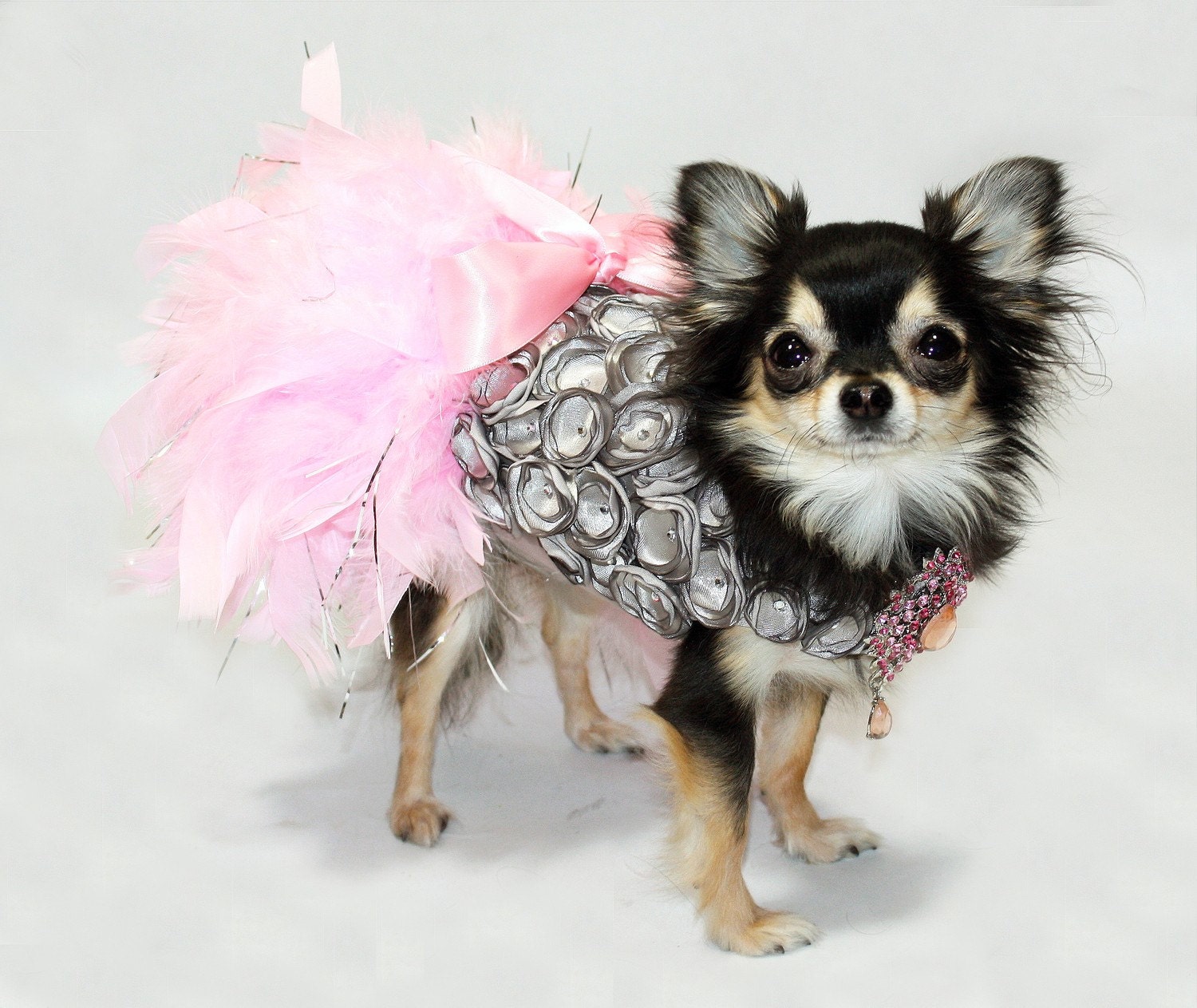 Platinum Princess Feather Harness Dog Dress
