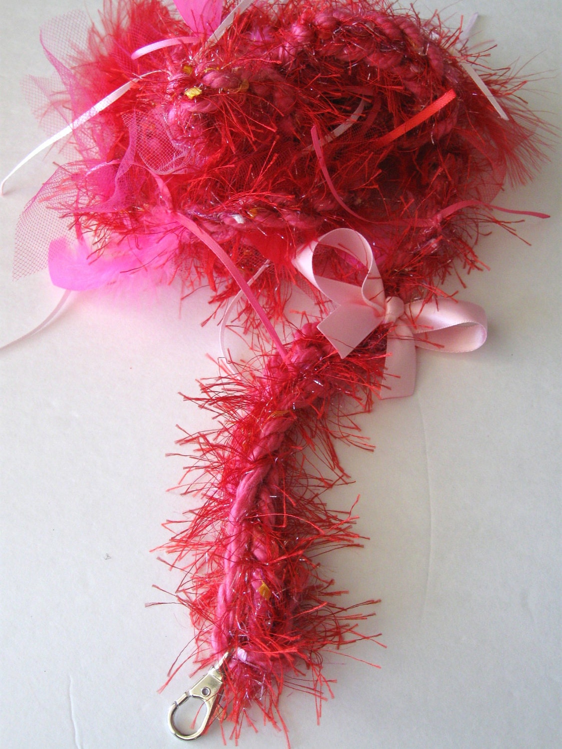 Pink and Red Feather Crochet Dog Leash