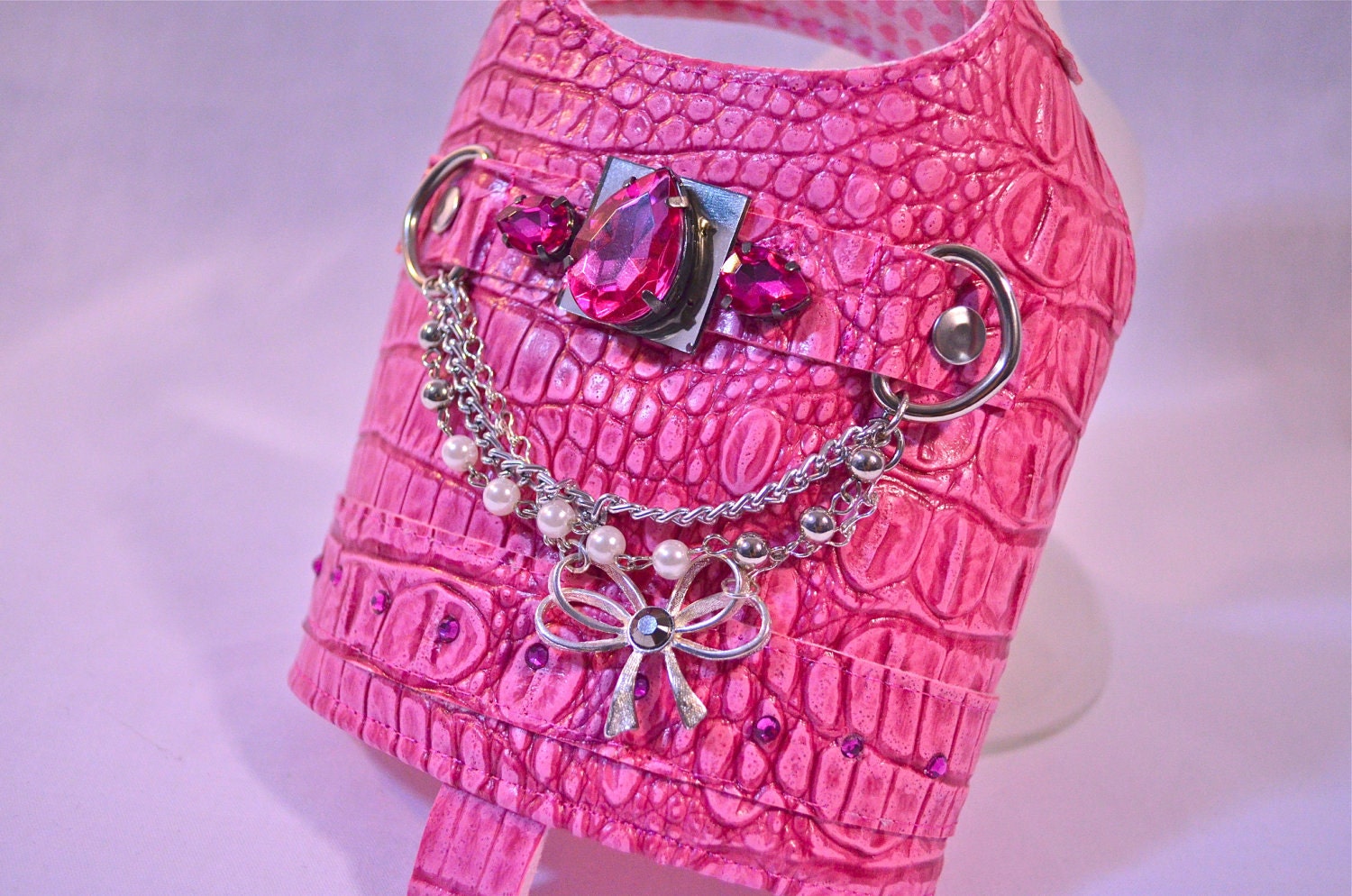 Sassy Pink Faux Leather Croc Print Harness