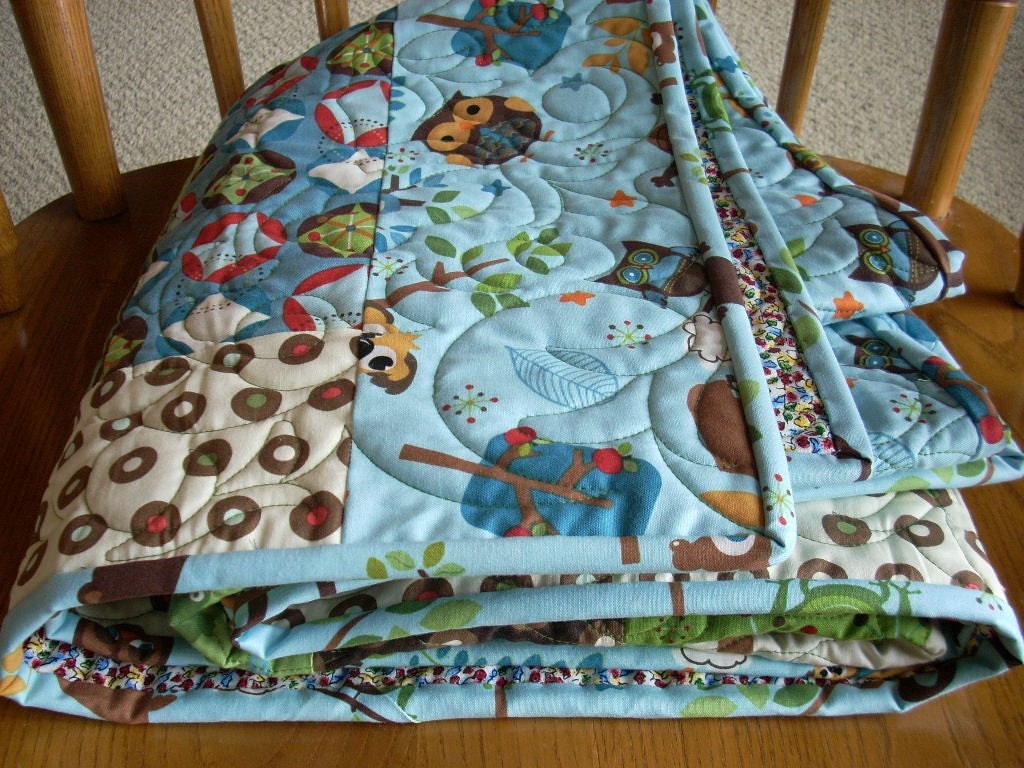 Blue Owls Hoot Kid's Quilt - FREE SHIPPING