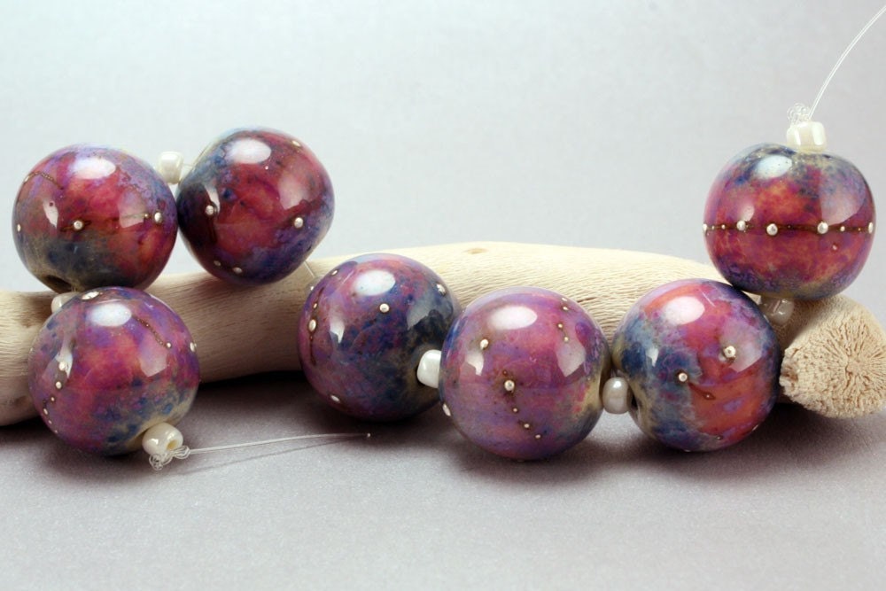 Celestial Rounds (7) - Handmade Lampwork Bead Set