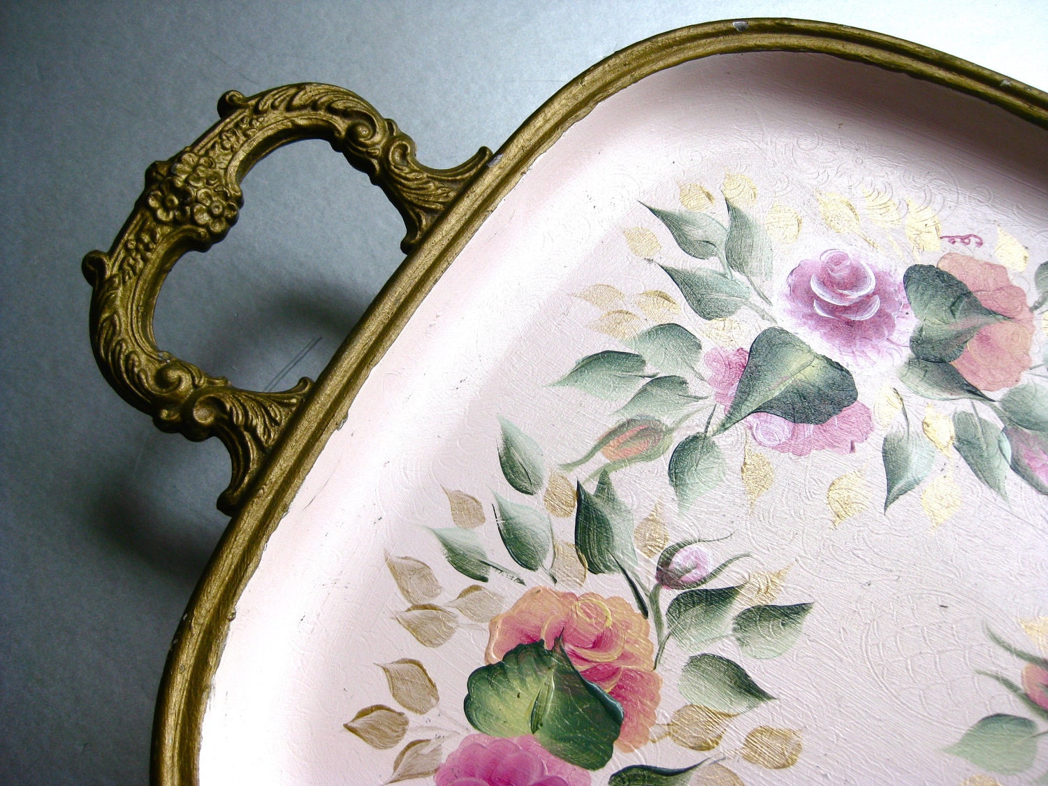 Shabby and Chic Tray, Vintage Tray, Floral Tray, Painted Tray, Roses, Cottage Chic, Footed Tray