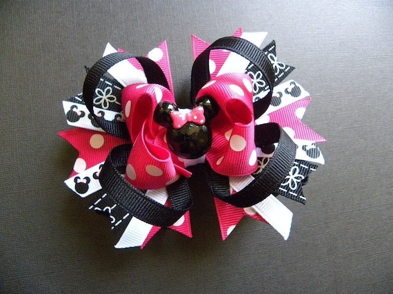 Shocking Pink Polka Dot Minnie Mouse Boutique Layered Hair Bow