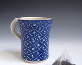 Blue Stoneware Mug with White