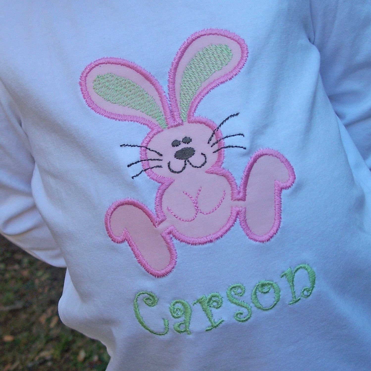 Monogrammed Easter T-Shirt with Bunny Applique, Pink and Green