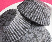 Black and Gray Damask Print Cupcake Liners (50)