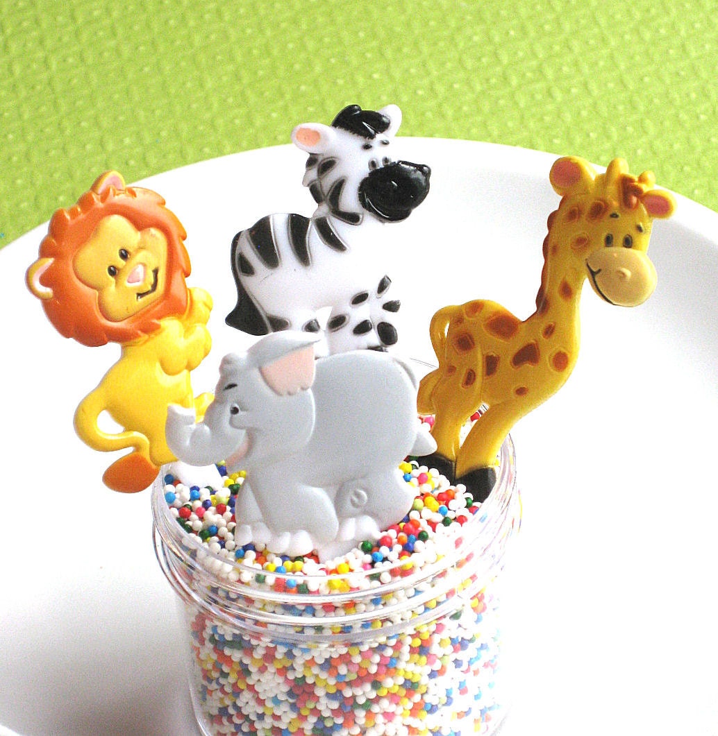 Jungle Animals Party Cupcake Picks with Giraffe, Zebra, Lion, Elephant (set of 12) - thebakersconfections