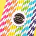 GIRLS Rainbow Paper Straws in Stripes with Printable DIY Flag Toppers (60 count)