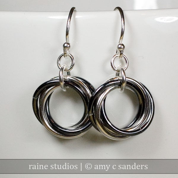 Yin Yang Sterling Silver Infinity Love Knot Chainmaille Earrings Mobius Chain maille