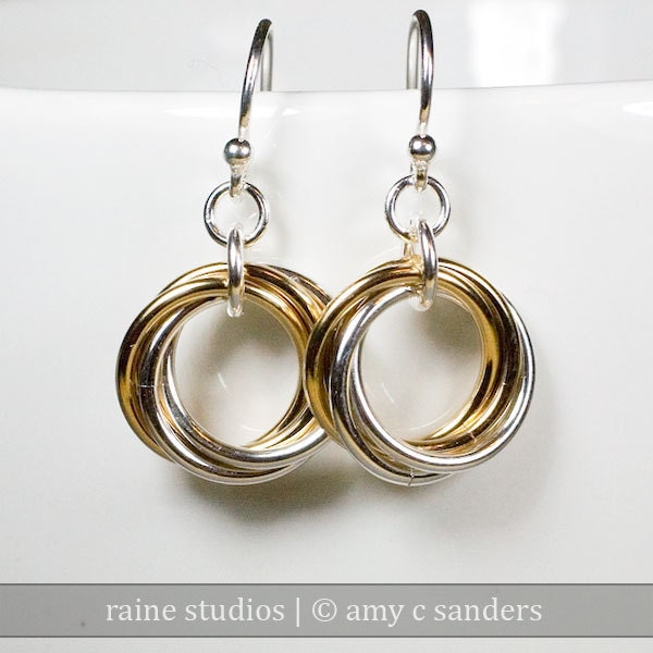 Sterling Silver 14k Gold Fill Infinity Love Knot Chainmaille Earrings Mobius Chain maille